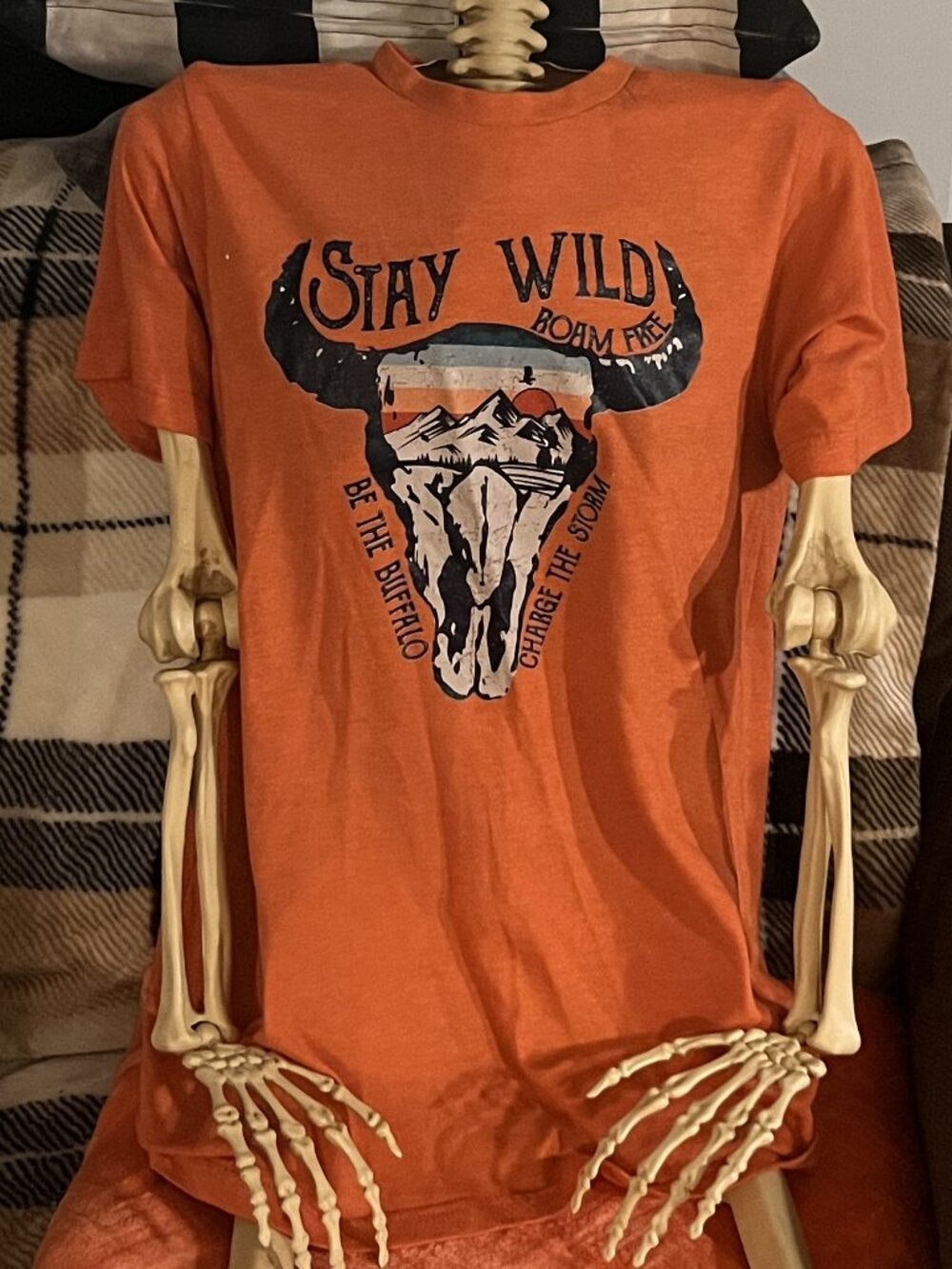 Stay Wild Roam Free Buffalo Skull Western Graphic T-Shirt Size S